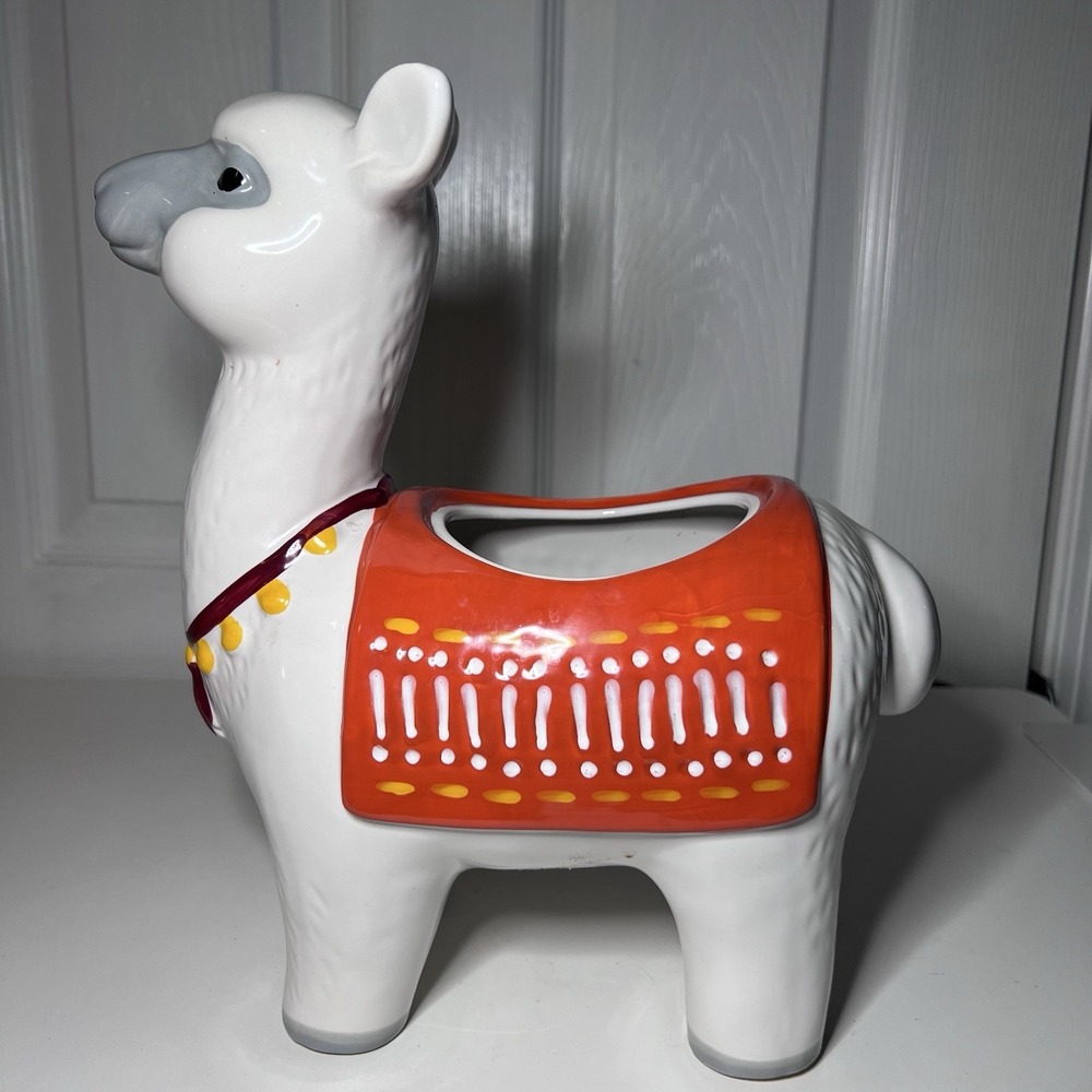 Ceramic Llama Planter Orange Blanket 11"‎